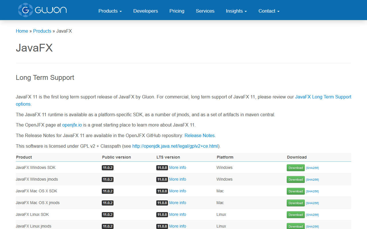 JavaFX Download Page